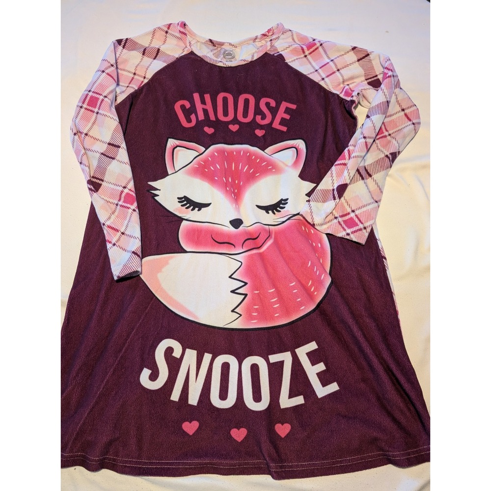 Wonder Nation Girls‎ XL 14-16 Plus Fox Choose Snooze Fleece Nightgown Pink Plaid